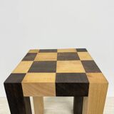 Vintage solid wooden side table chess style , 1970s