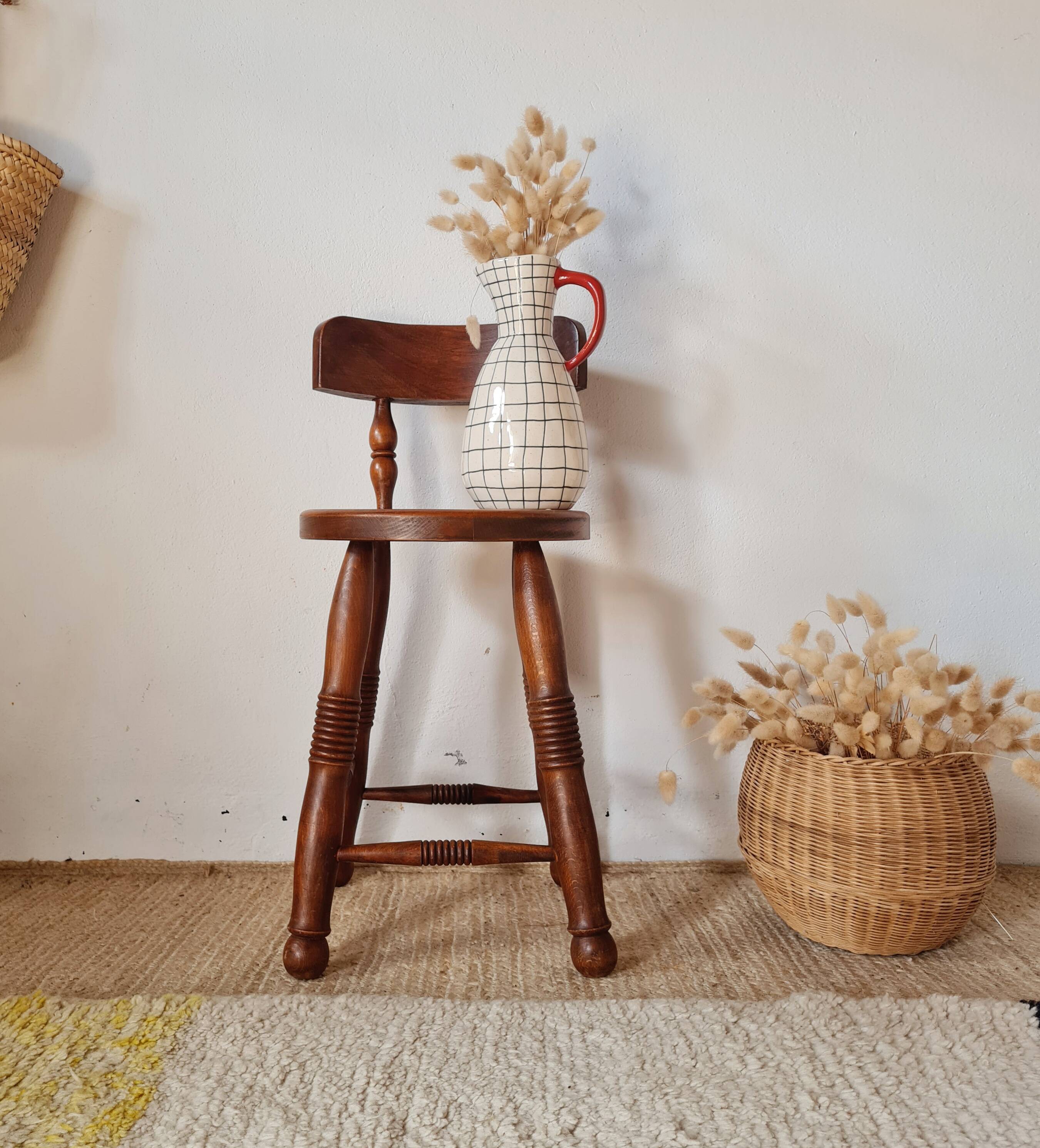 Antique wooden chair - oak - folk art - brutalist