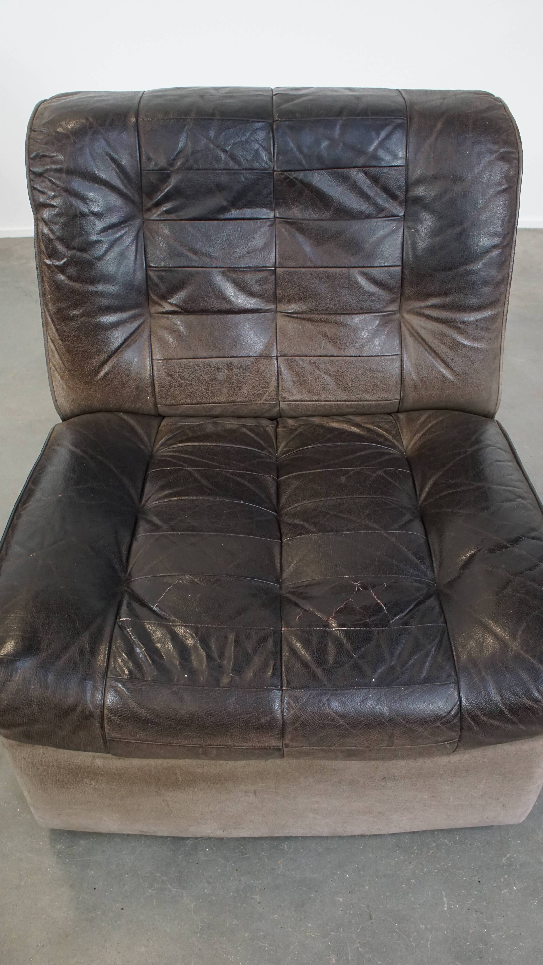 Fauteuil design vintage en cuir gris des années 1970