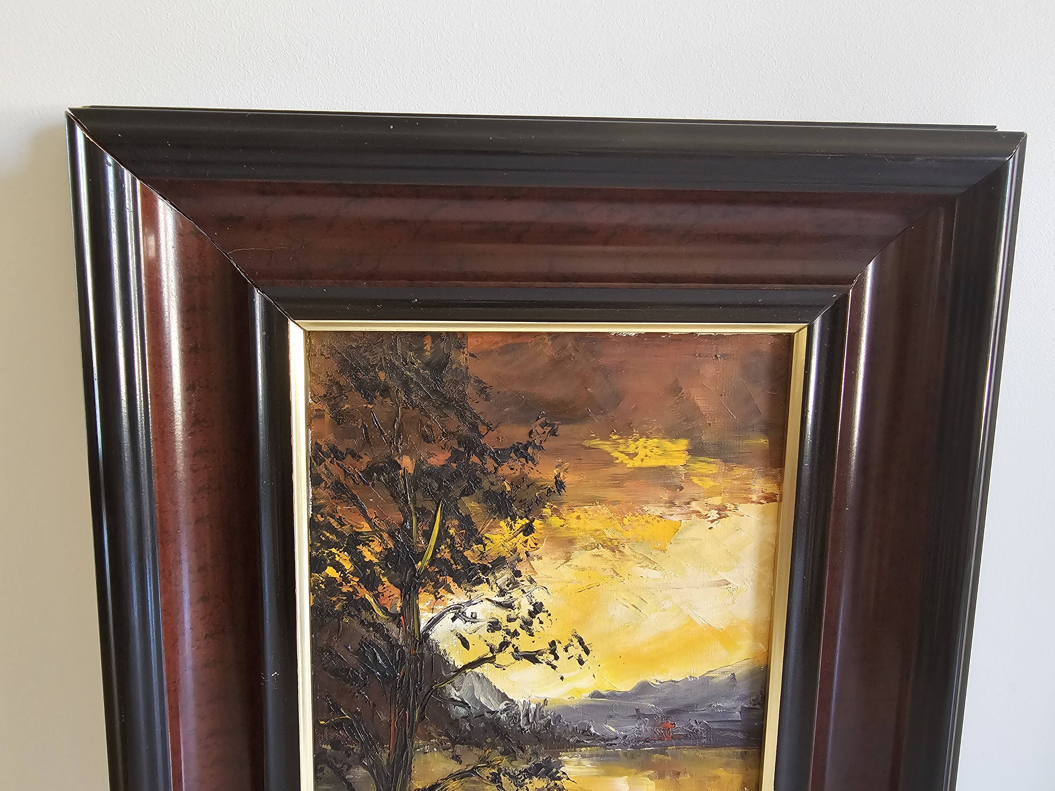 Oil on Canvas Landscape One Evening at the Hatching Pond Signed Gilles Laverne