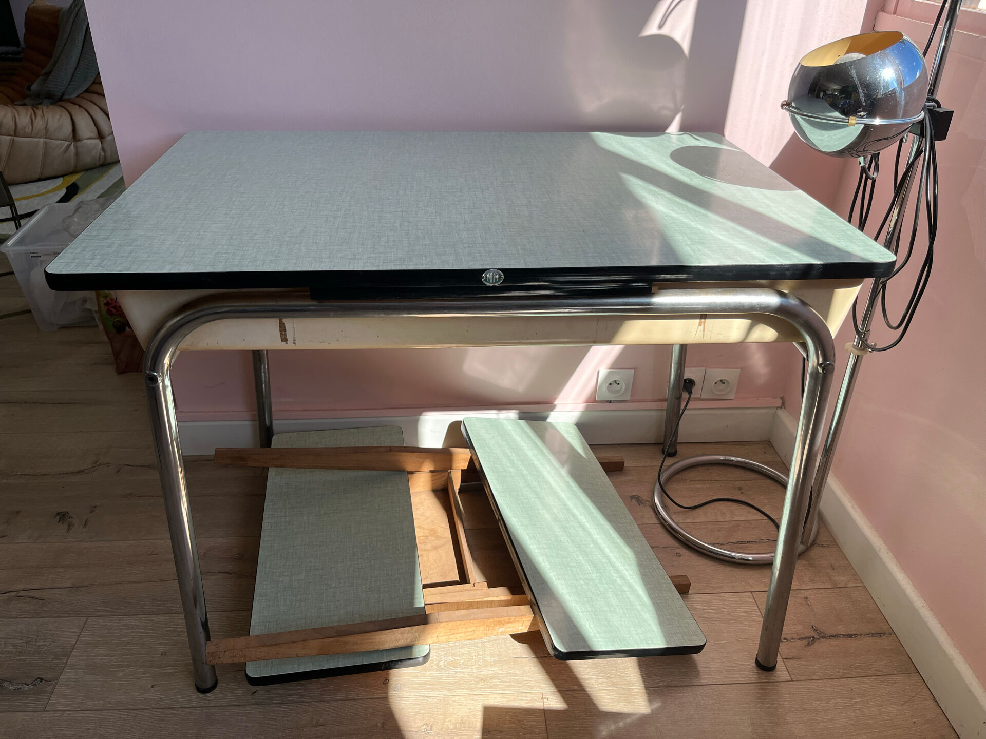 Table Formica vert d eau avec ses 2 rallonges