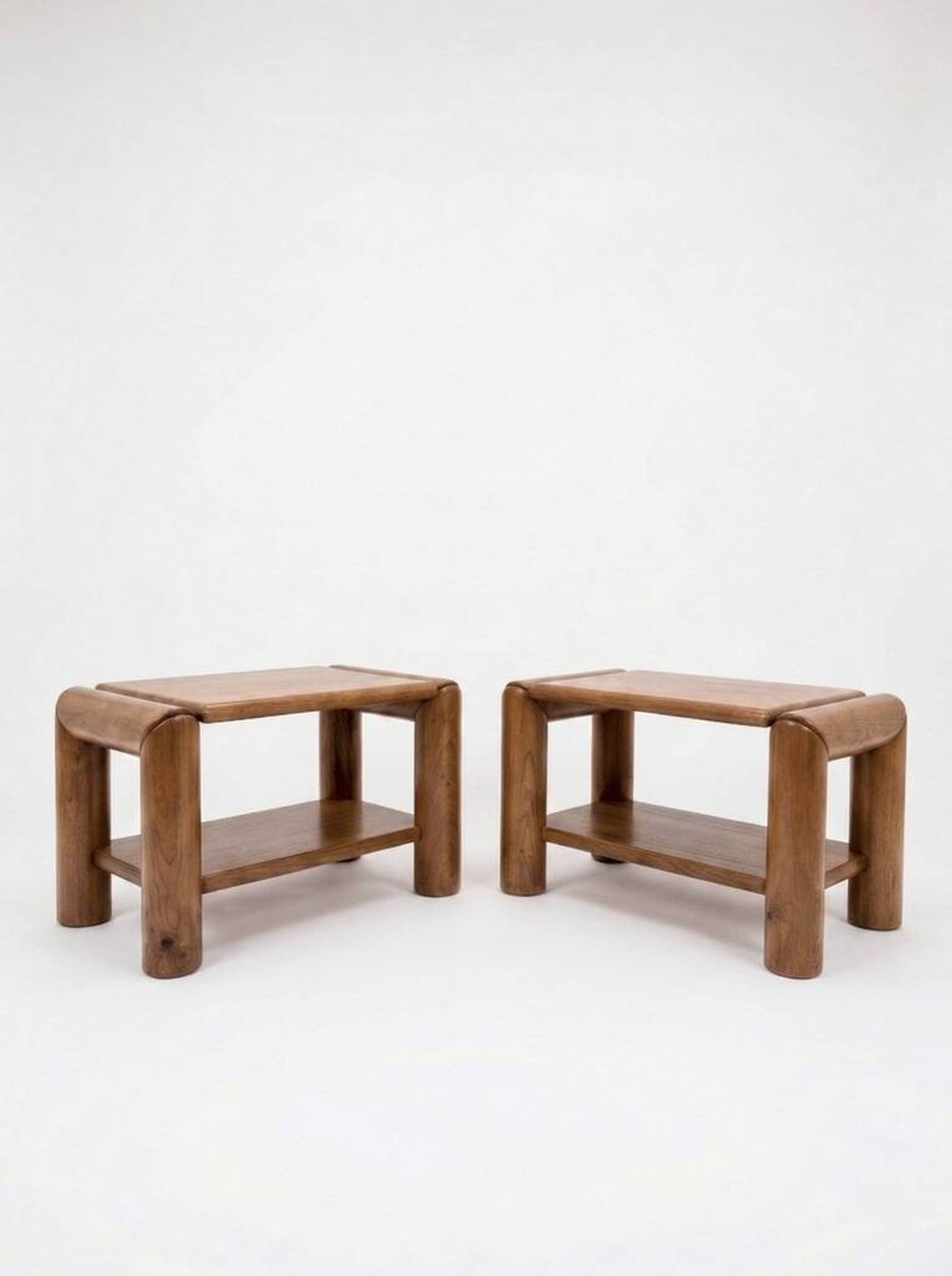 Brutalist pair of bedside tables in solid elm by Atelier Chauvin - 1970