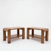 Brutalist pair of bedside tables in solid elm by Atelier Chauvin - 1970