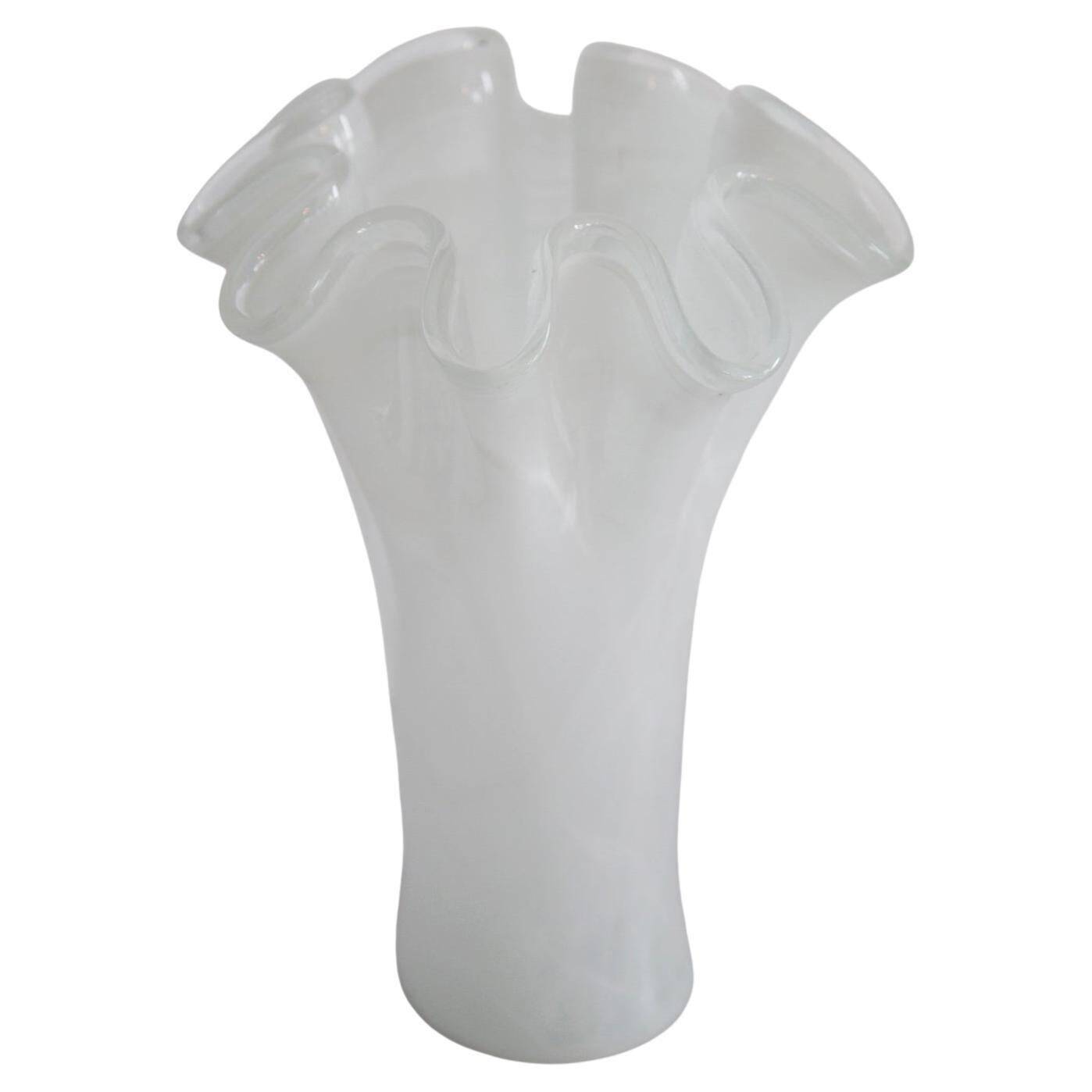 Vintage white Murano glass vase, Italy, 2000s