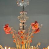 Venetian chandelier in colorless and pink Murano glass, 6 light arms circa 1940