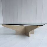 table basse en verre et travertin par Claude Berraldacci
