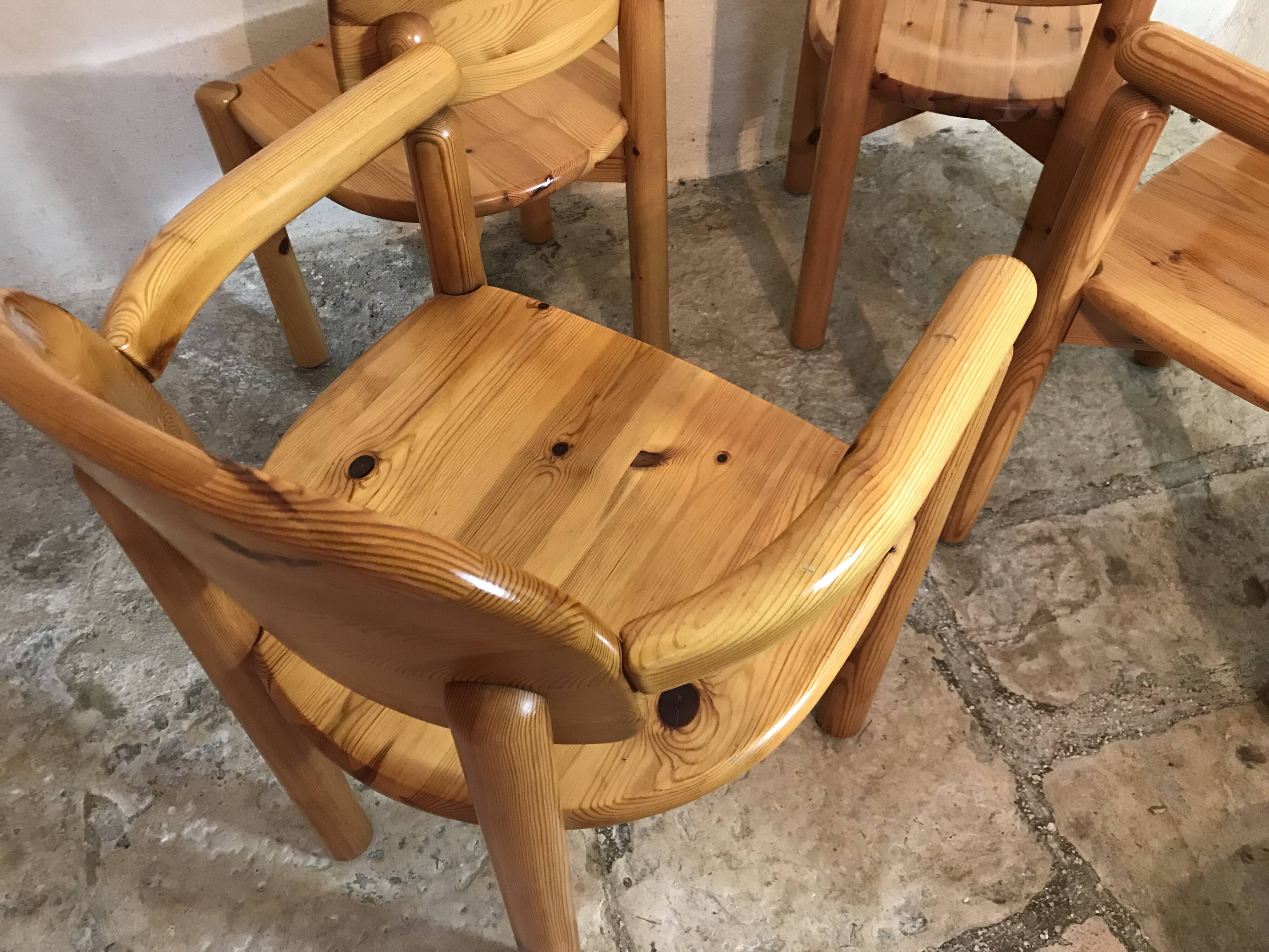 Set of 4 solid pine seats by Rainer Daumiller