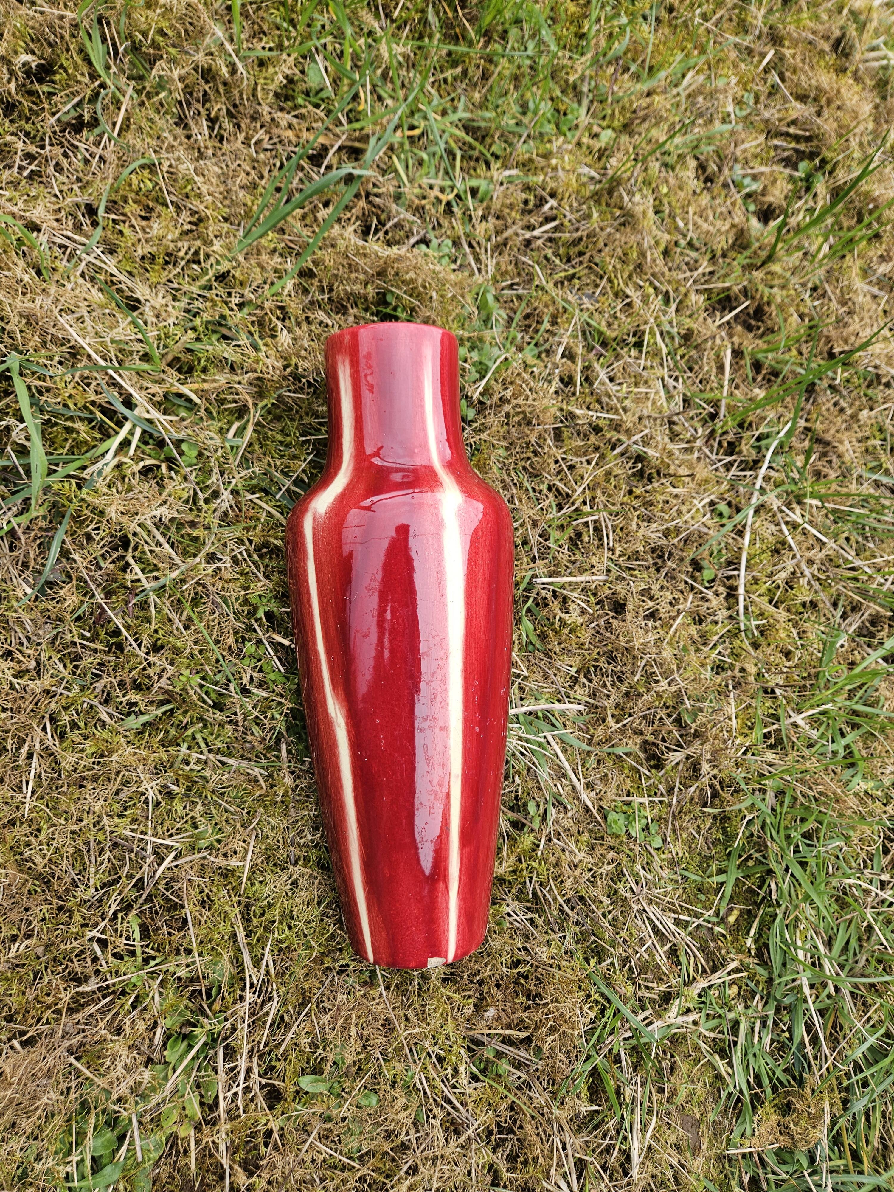 Red Art Deco Ceramic Vase Vierzon Louis Gueule