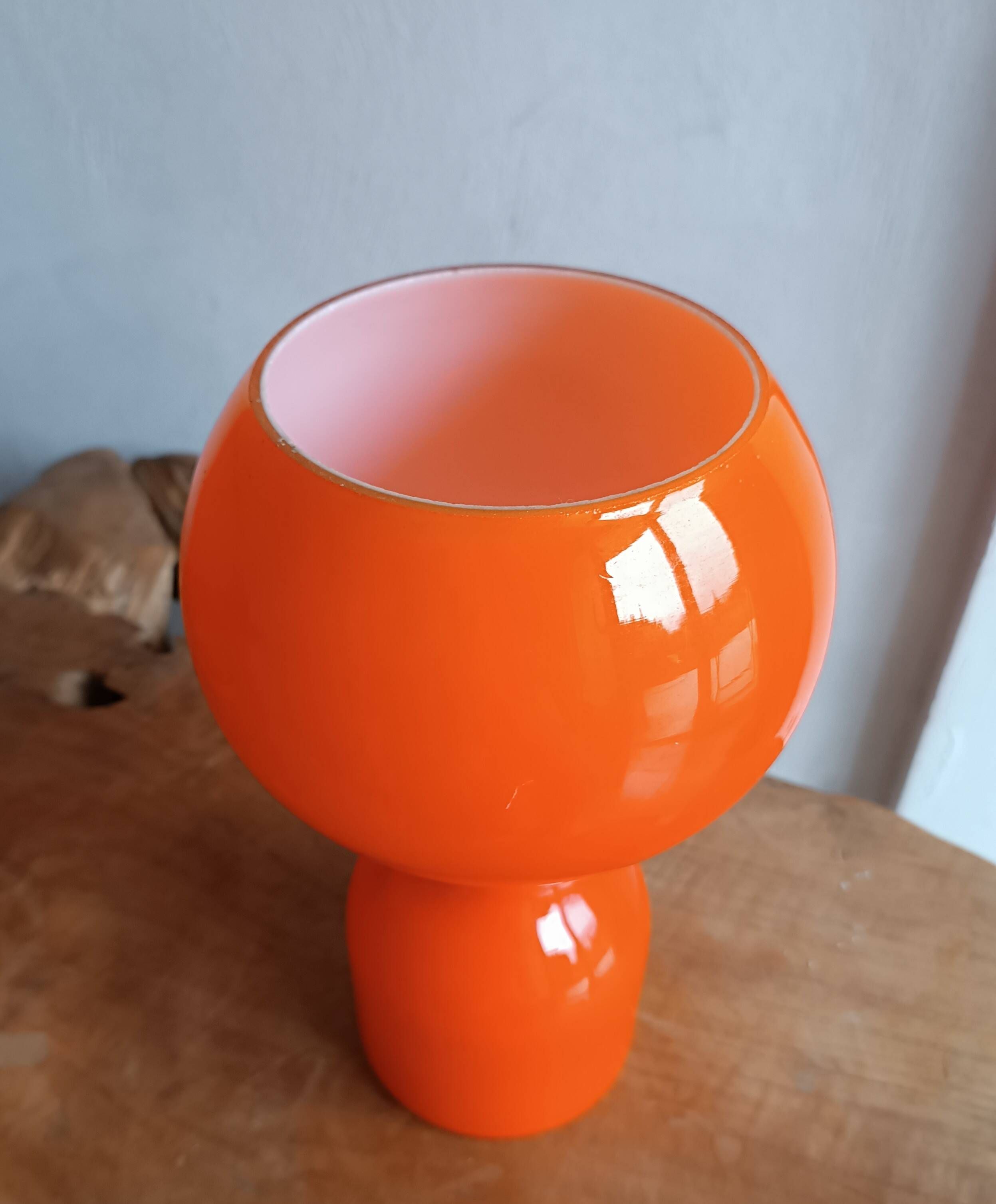 Lampe champignon Space Age en verre opalin orange 1970