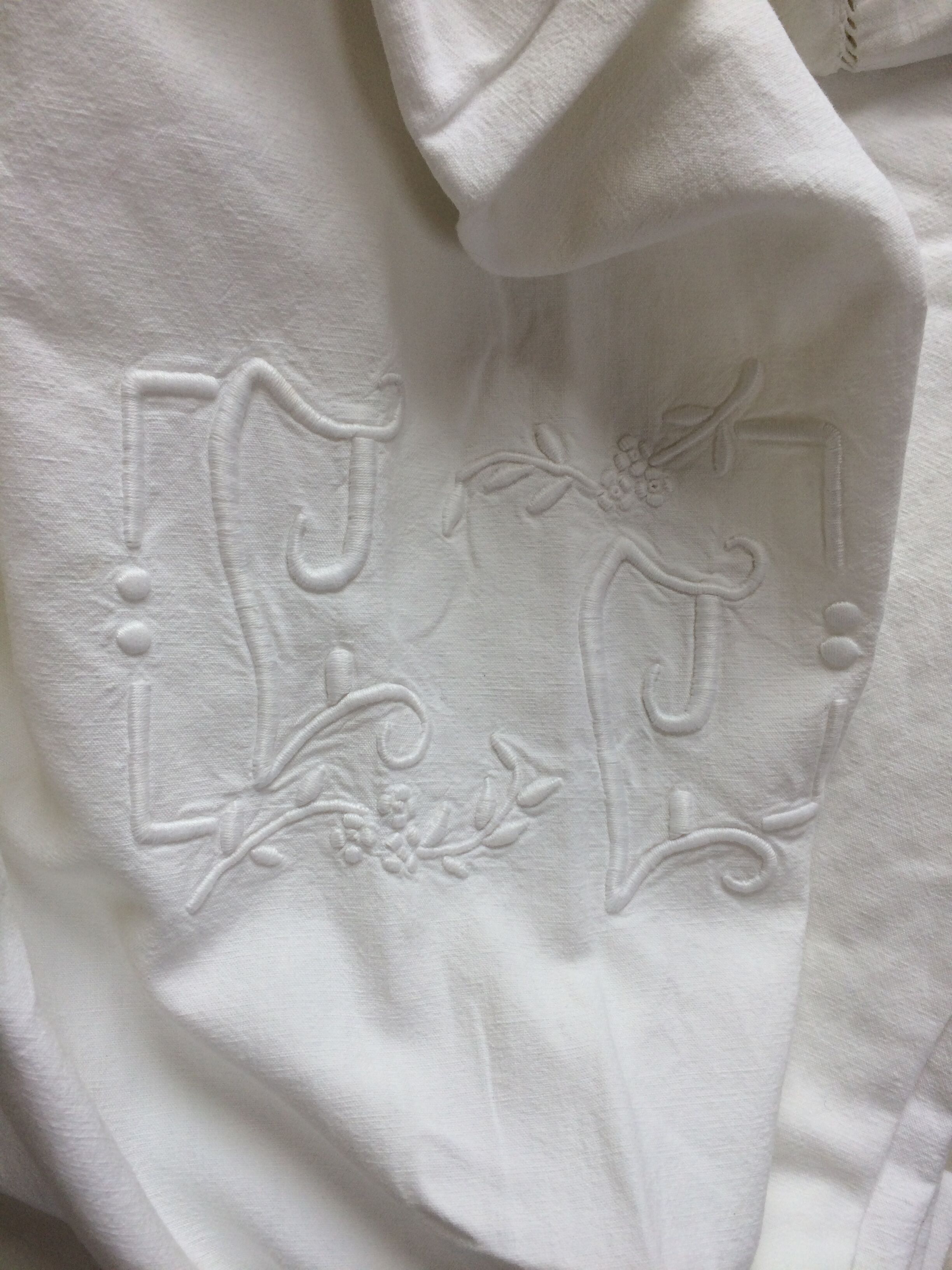 Old white cotton cloth monograms and handmade days