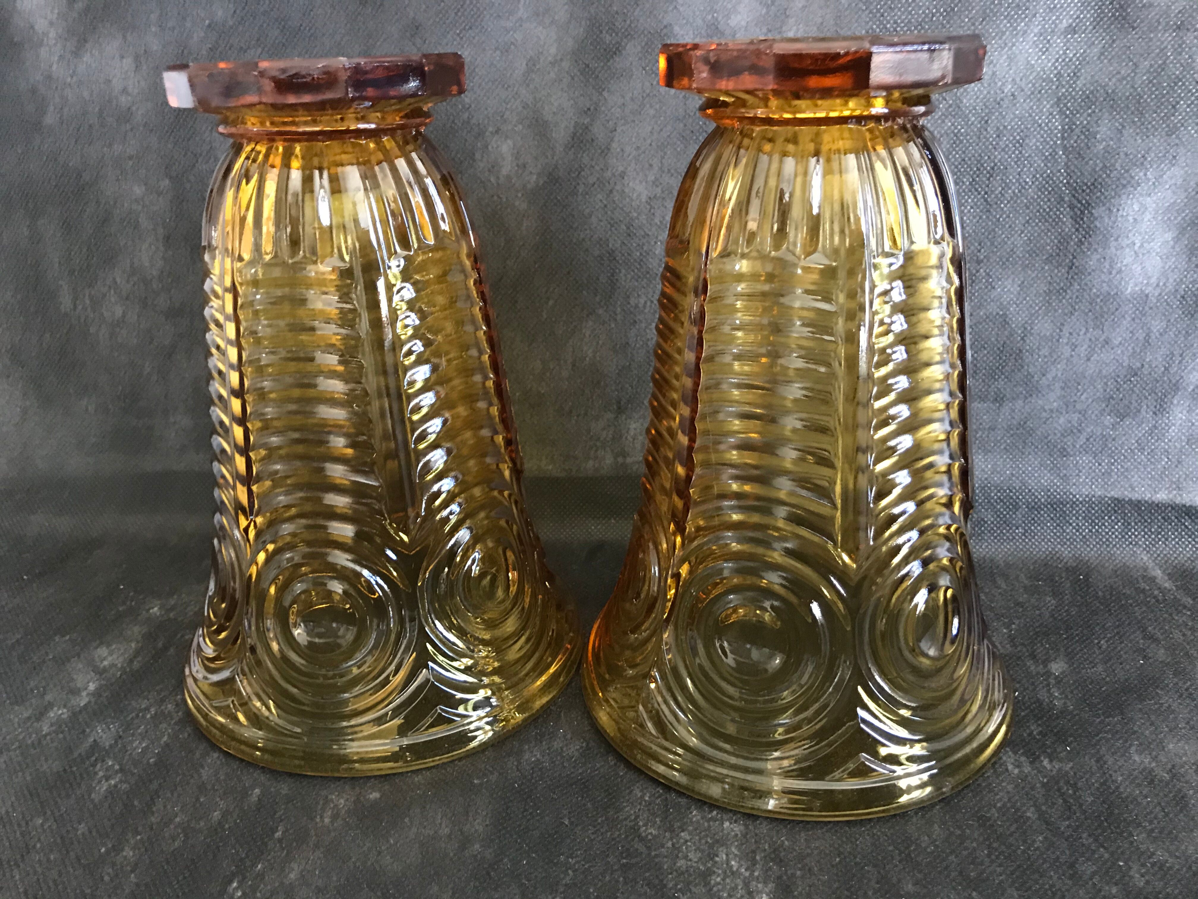 2 moulded pressed glass vases