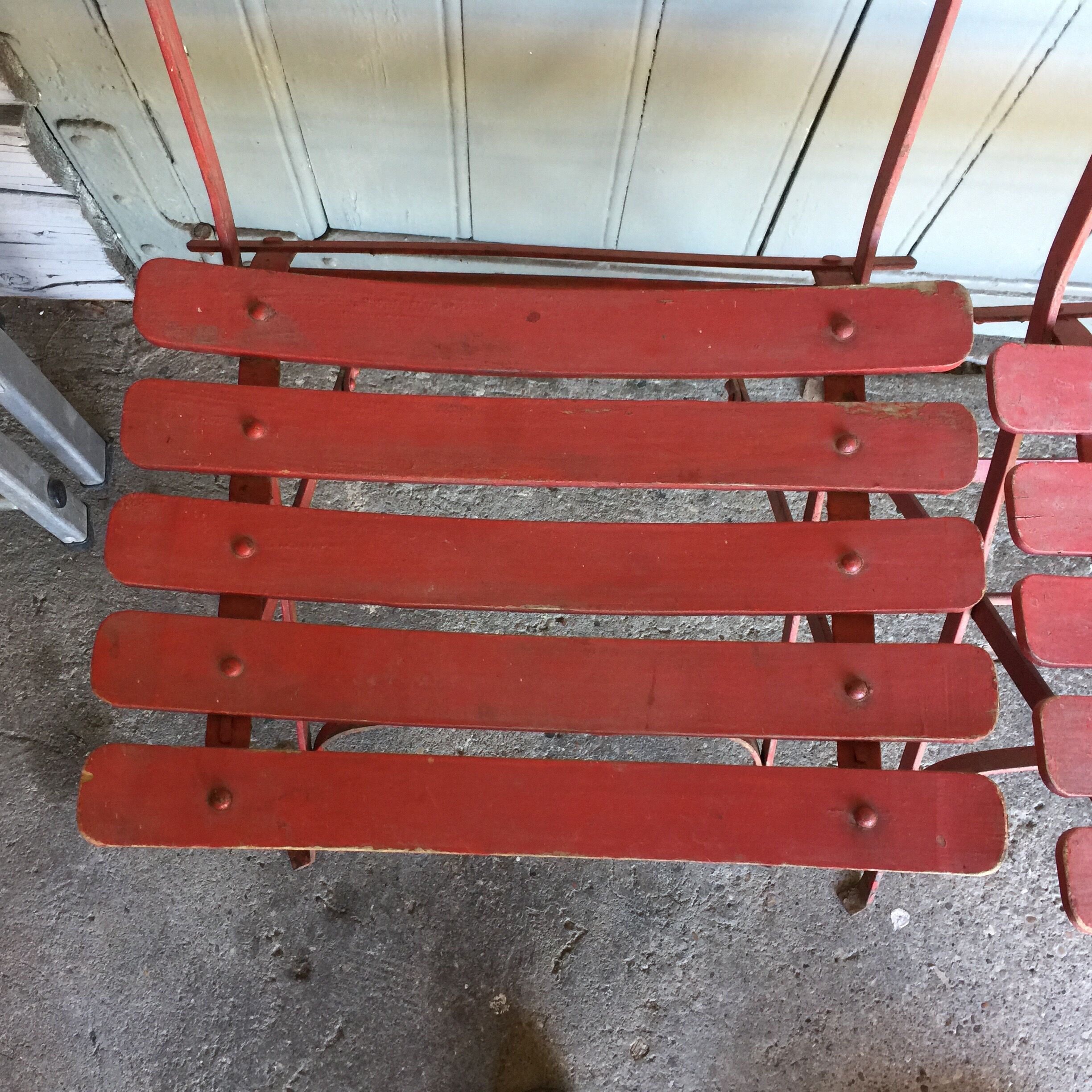 SET OF 6 IRON AND WOOD FOLDING GARDEN CHAIRS