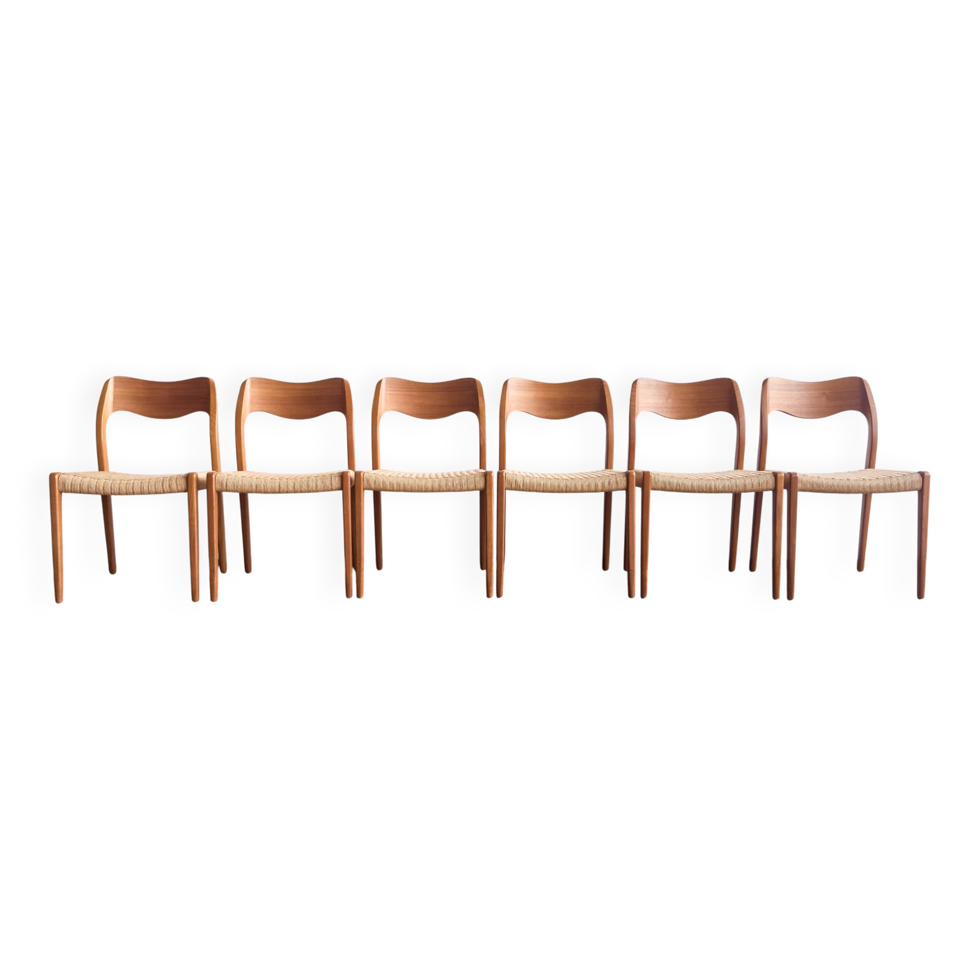 Set of 6 #71 teak chairs by Niels O. Møller, JL. Moller Mid Century