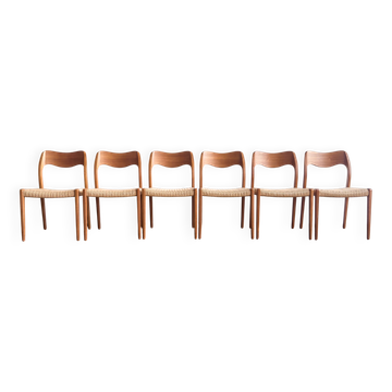 Set of 6 #71 teak chairs by Niels O. Møller, JL. Moller Mid Century
