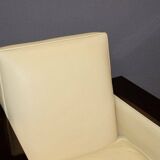 Pair of art deco armchairs in rosewood and beige leather