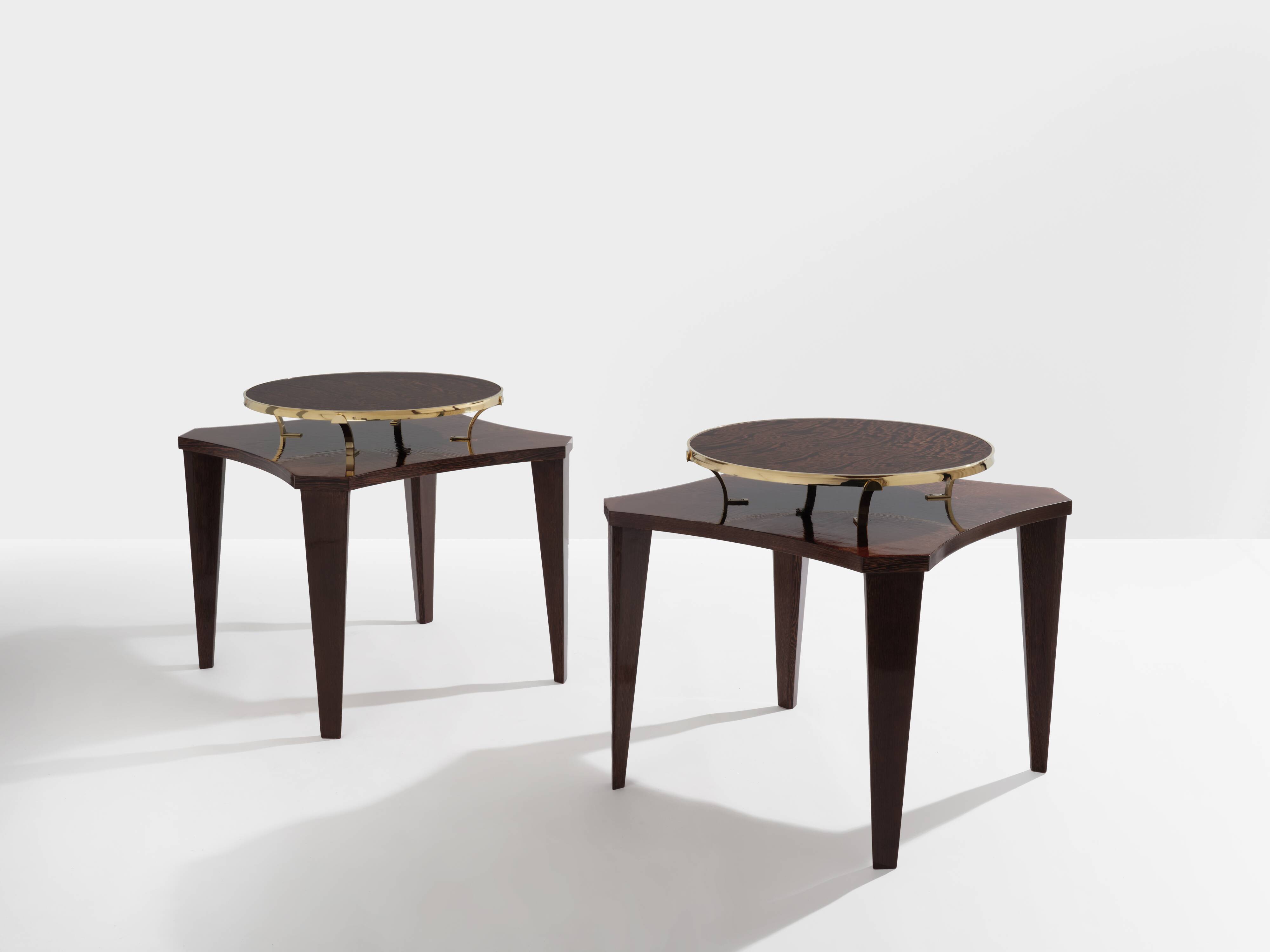 Alberto Pinto paire de tables d’appoint wengé et laiton 1990