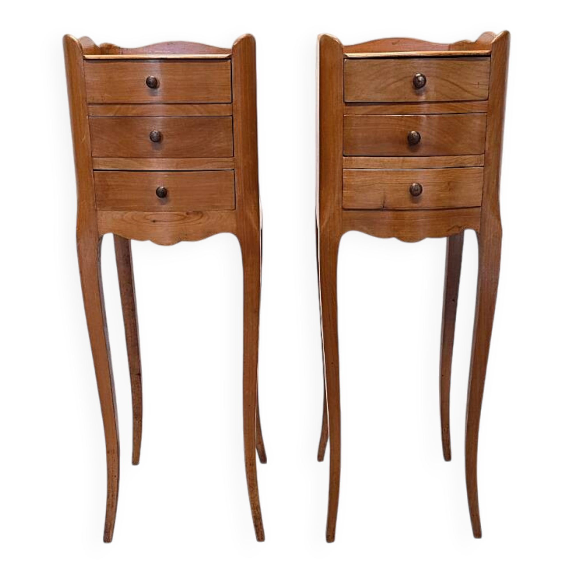 Cherry Wood Bedside Tables In Louis XV Style, 1960/70s