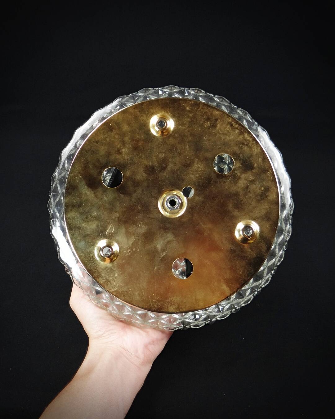 Vintage Hollywood Regency Style Diamond Point Glass Ceiling Light