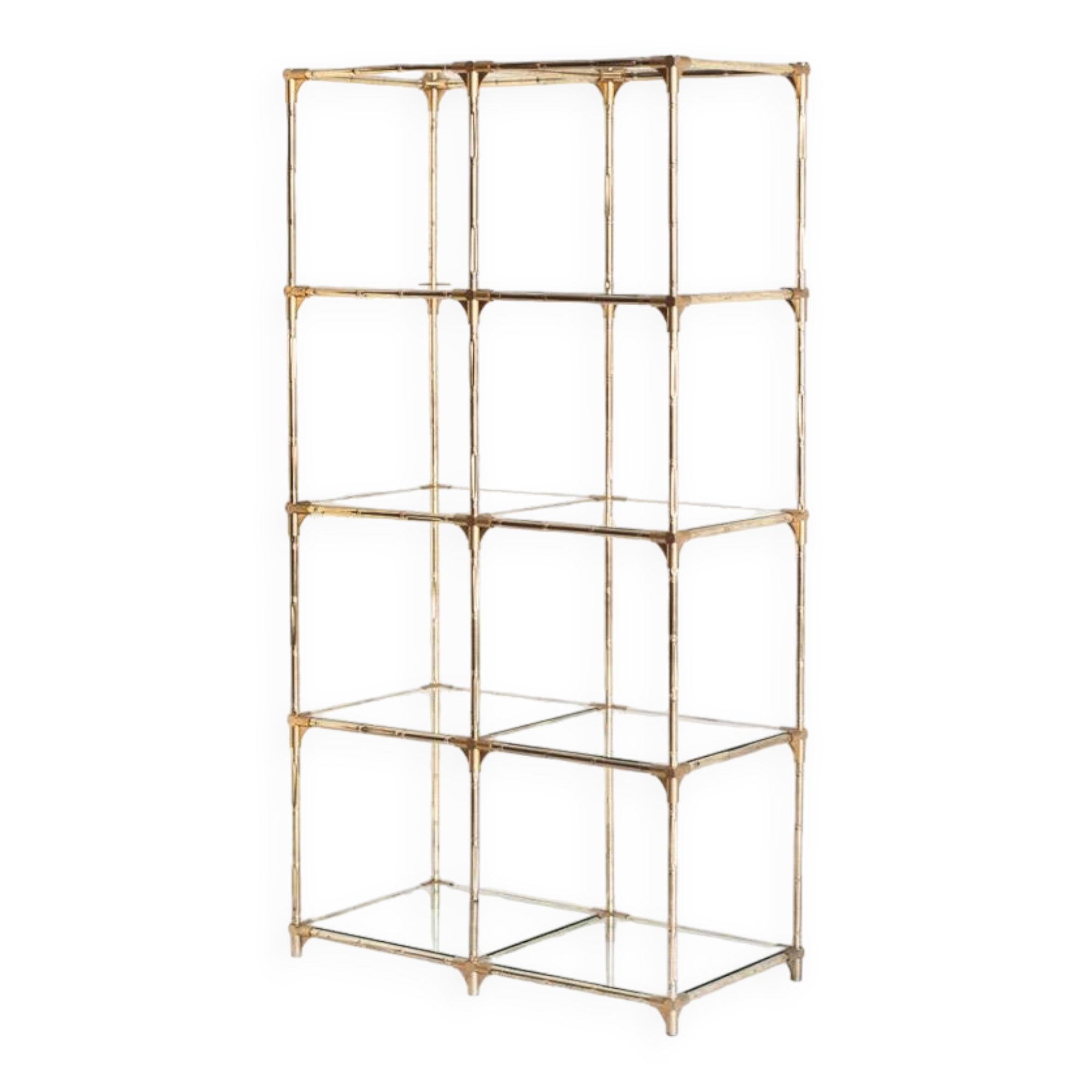 Etagère modulable vintage. Fer  doré et verre. Espagne, années 60.
