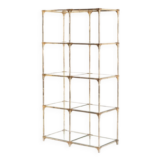 Vintage modular shelf. Gilded iron and glass. Spain, 1960s.