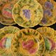 6 dessert plates in Sarreguemines barbotine. Fruit decoration.