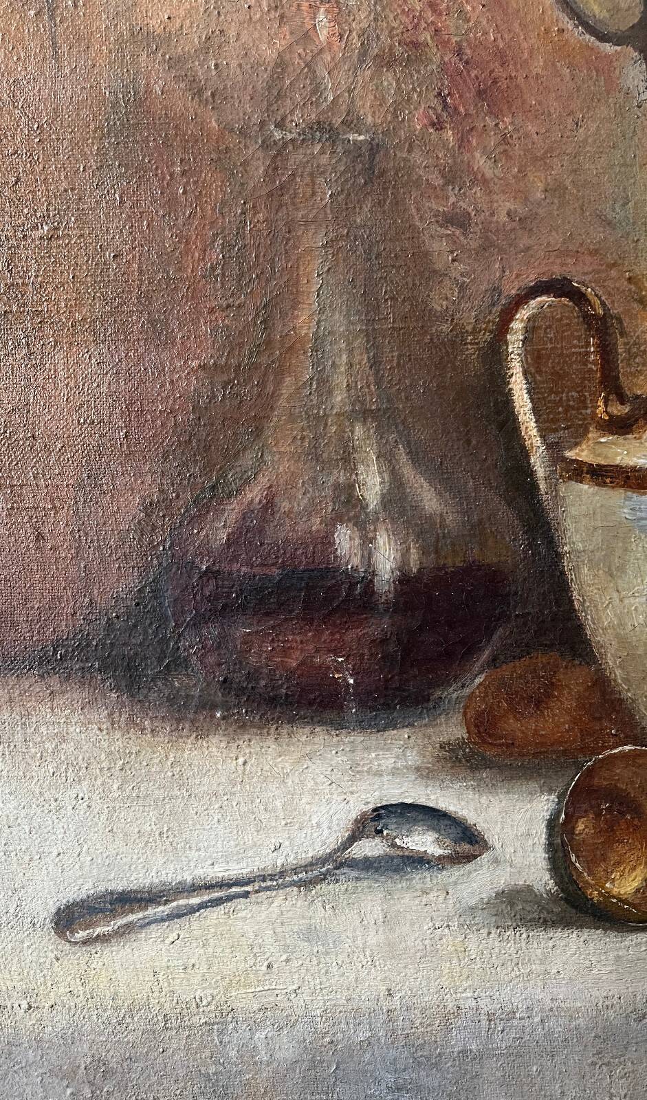 Antique HST painting "Still life: breakfast" signed A. Jouenne + ca