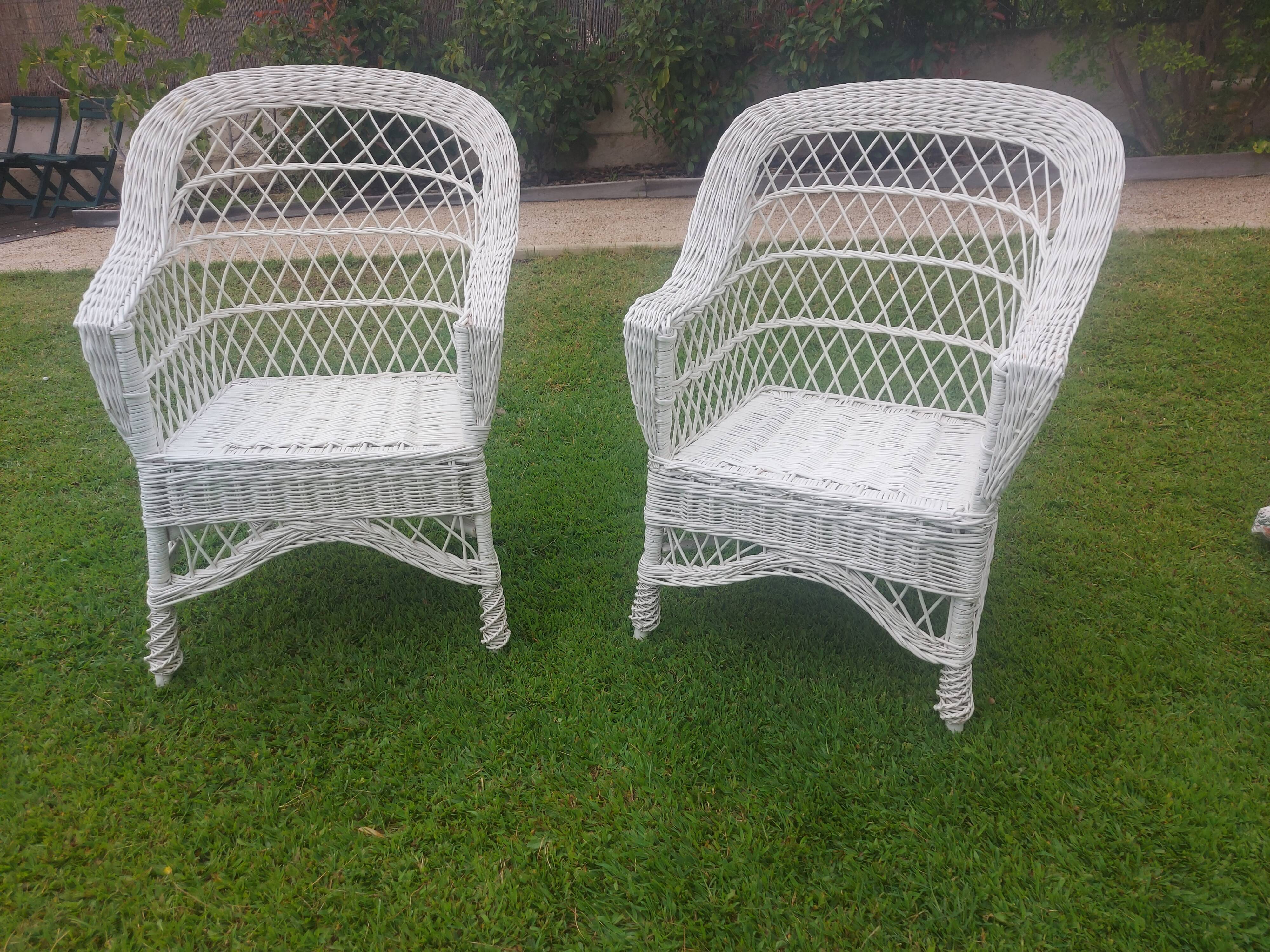Rattan armchairs, white lacquered