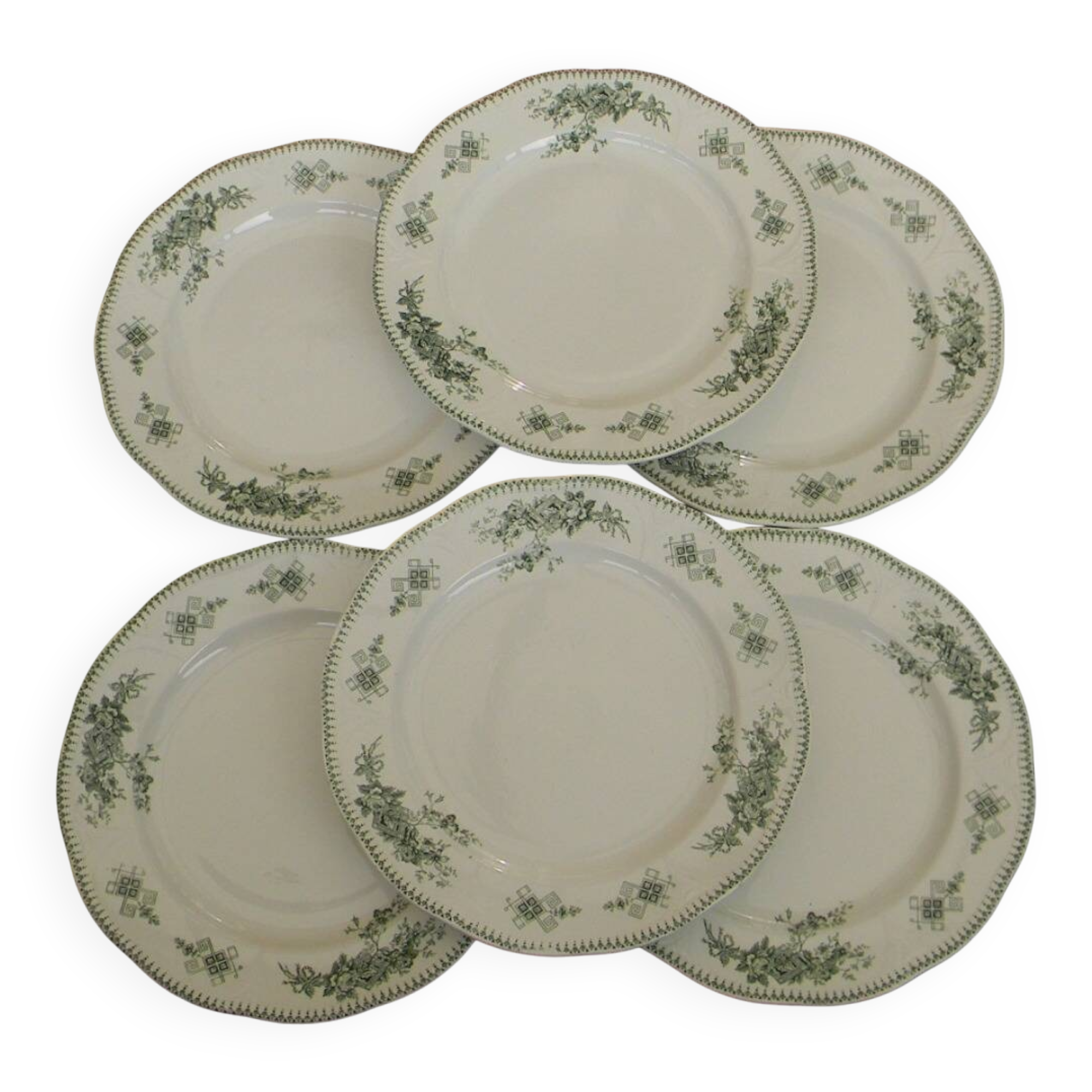 Set of 6 BOCH LA LOUVIERE earthenware dinner plates. Duchesse pattern.