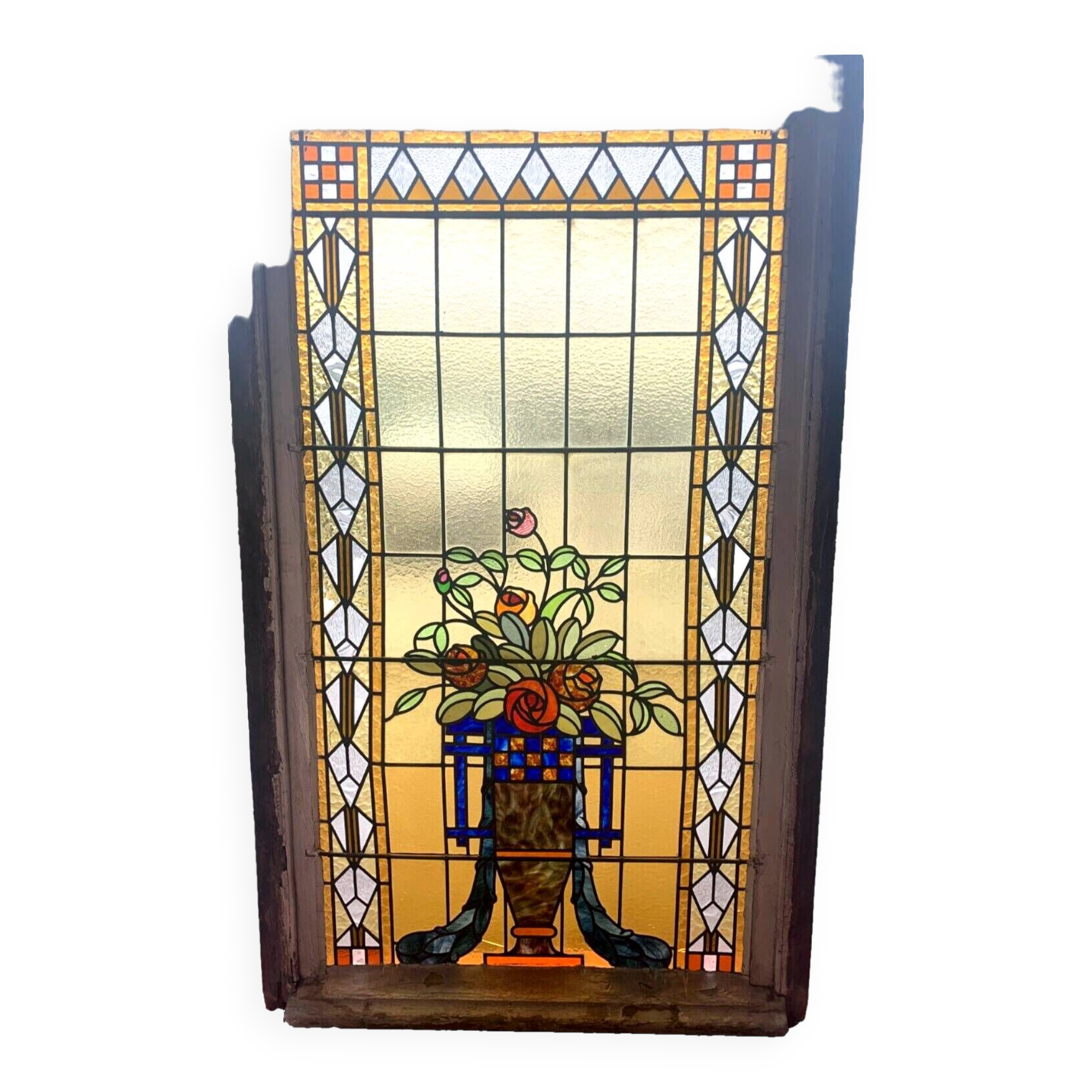 20th century Art Deco stained glass panel