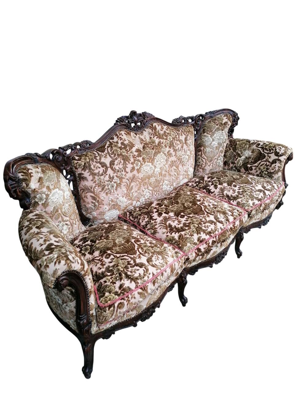 Divano et poltrone en style baroque piémontais en legno intagliato a mano e