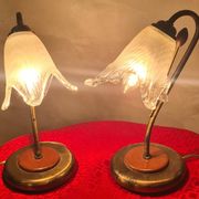 bedside lamp brass wood and glass 1970 to 80, traces of normal use, photo