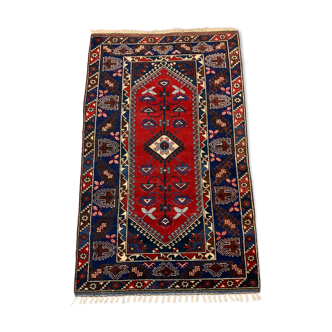 Vintage Turkish Tribal Rug 200x124 cm Wool Carpet Red Navy Blue Beige Medium