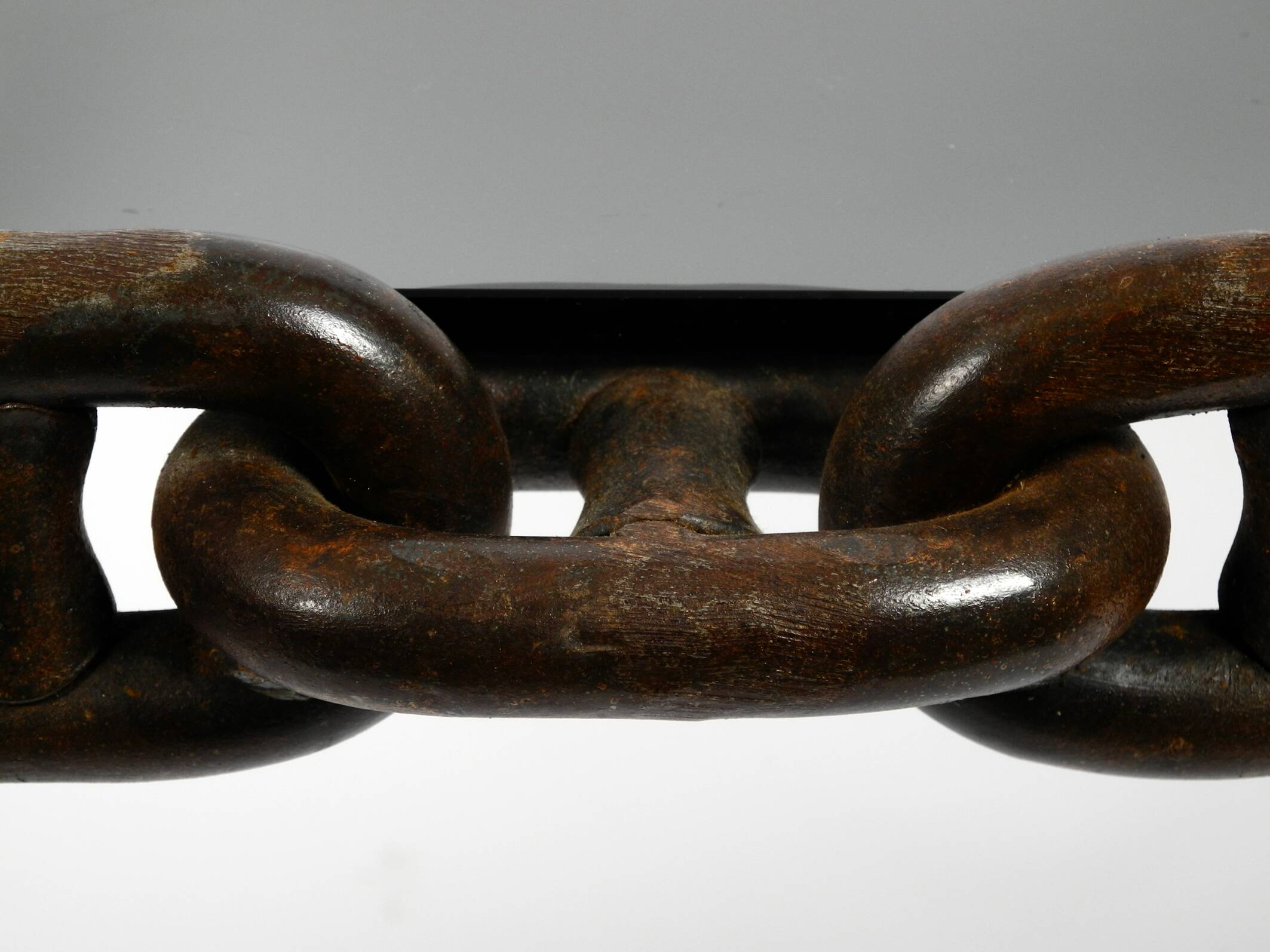 1970s XL Coffee Table Made of Nautical Iron Chain and a Thick Smoked Glass