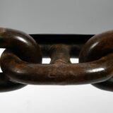 1970s XL Coffee Table Made of Nautical Iron Chain and a Thick Smoked Glass