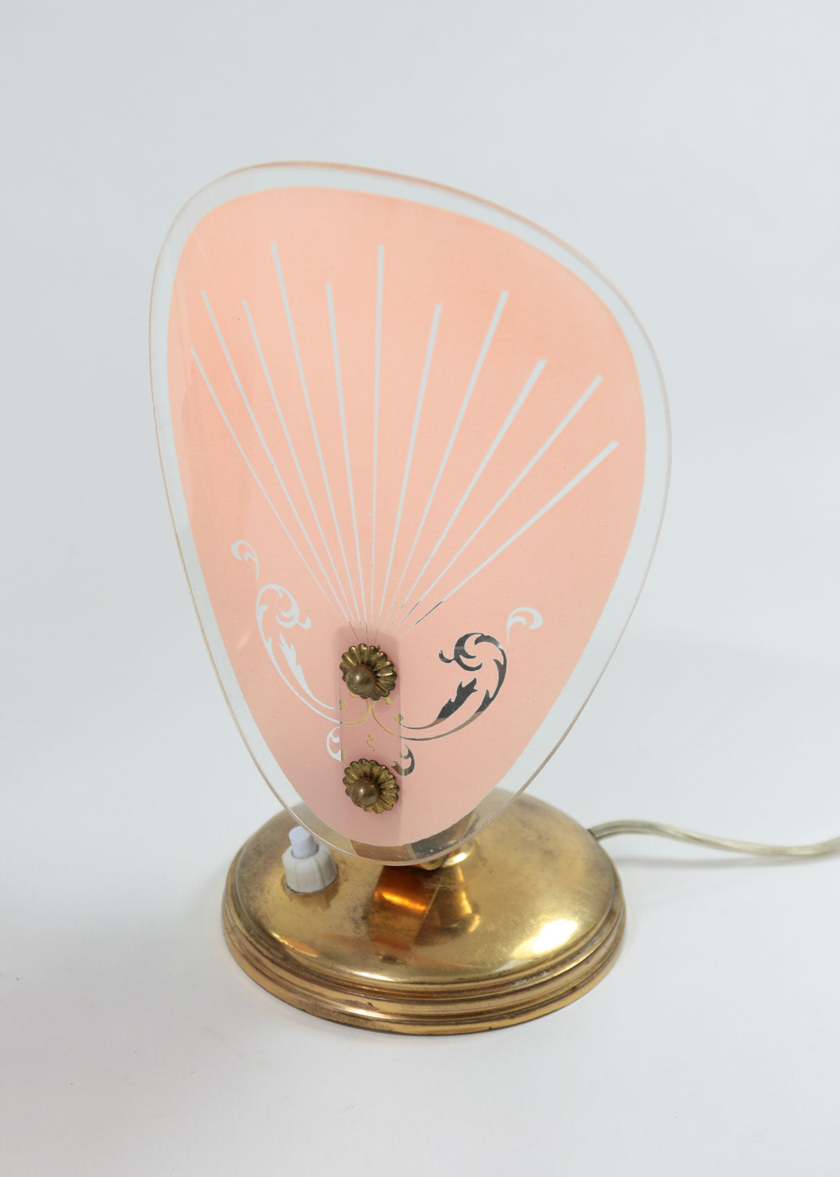 Set of 2 mid-century pink glass table lamps, 1950s