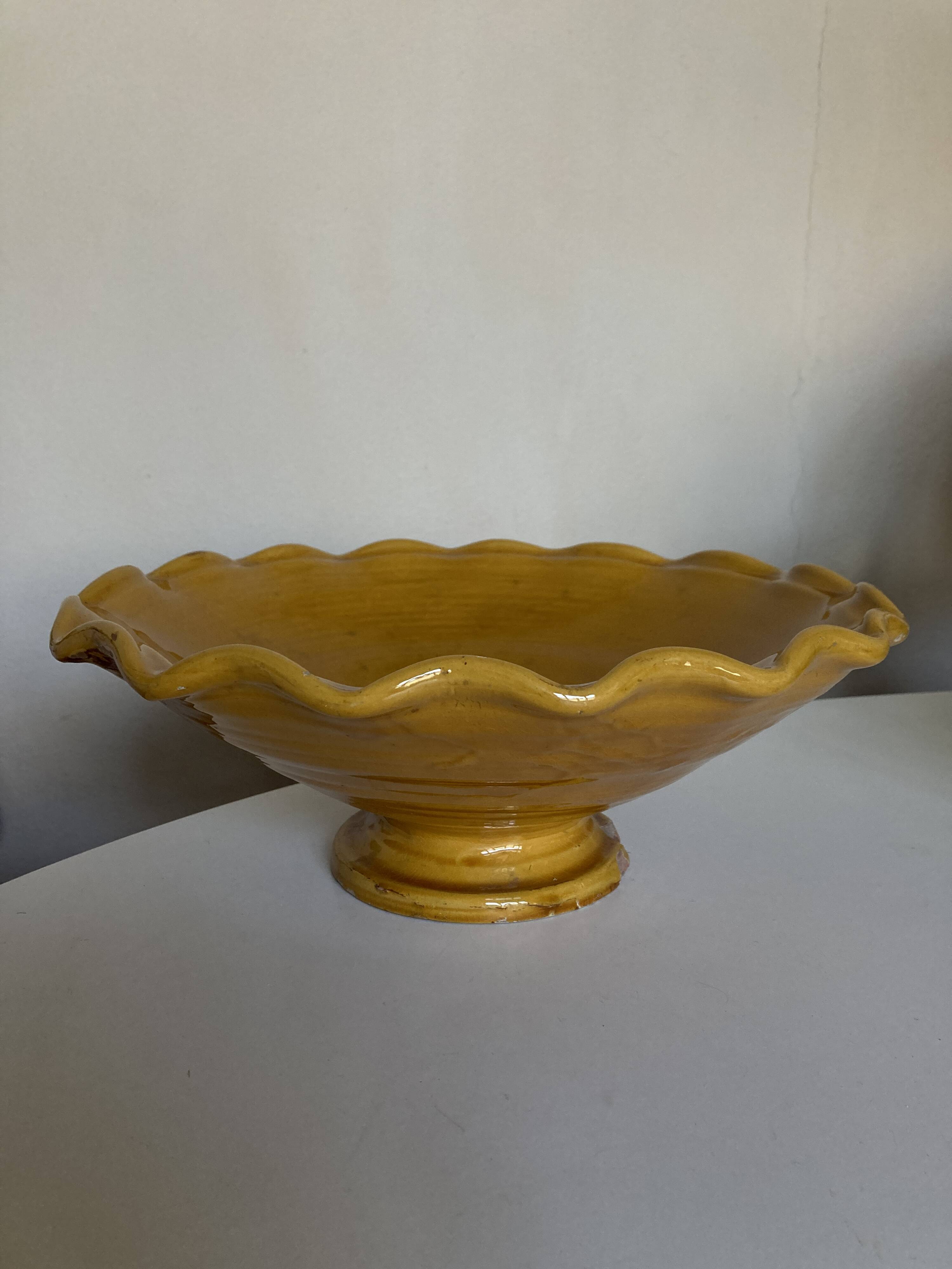 XXXL wavy bowl in glazed terracotta 1950 Provence
