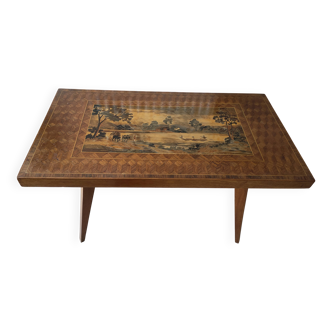 coffee table in marquetry from the 1950s-60s