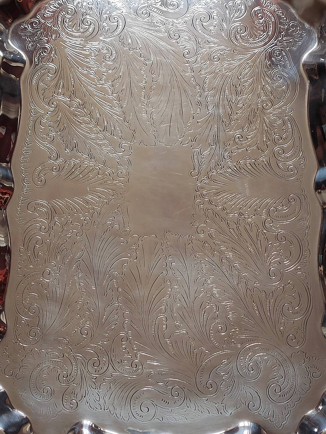 Large silver metal tray