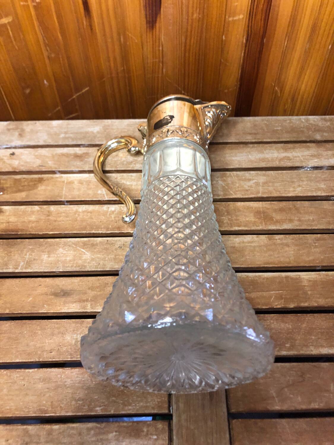 Old Carafe Body Glass Mold + Silver Metal Vintage