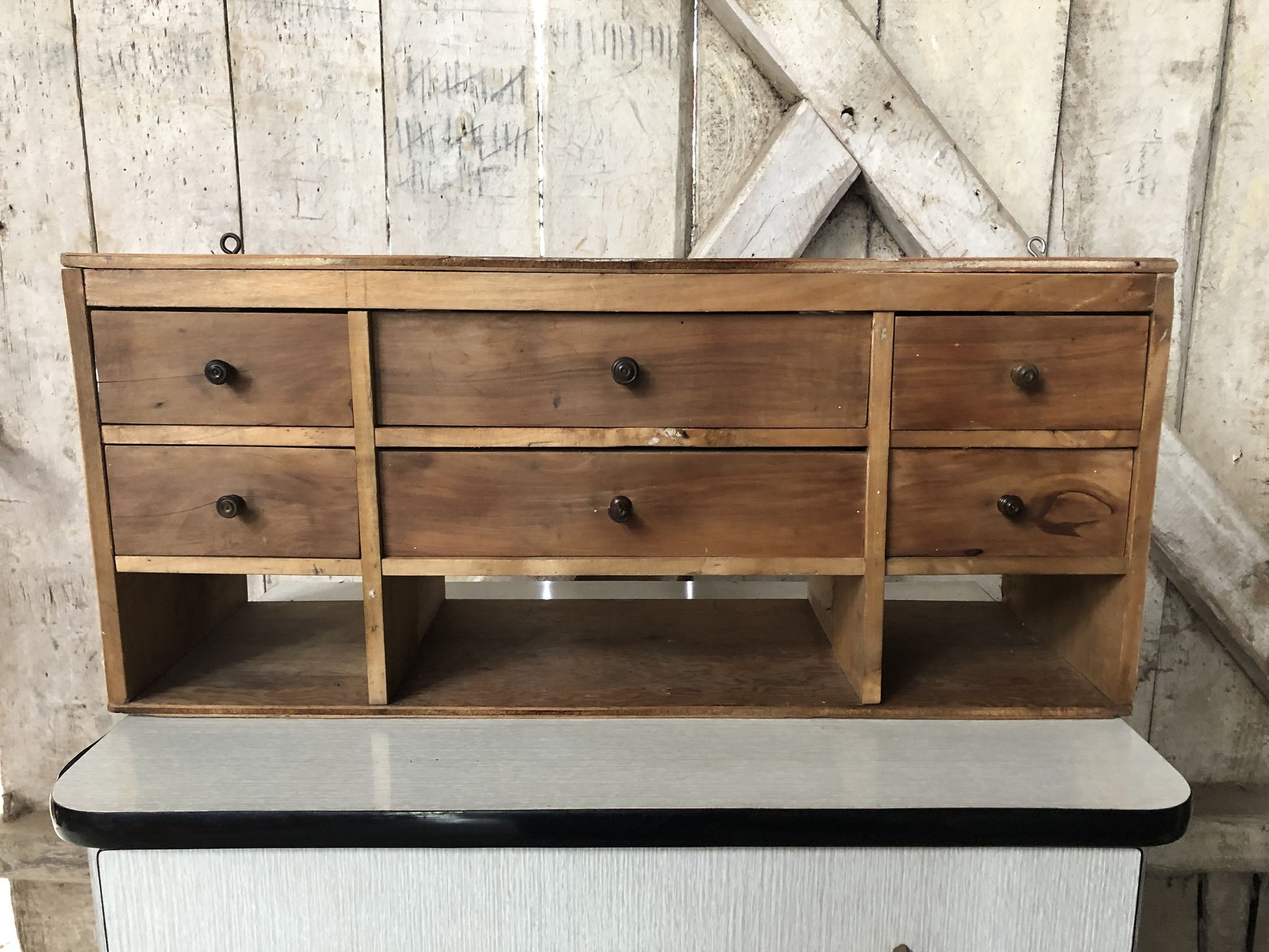 Old Furniture Workshop Hanging 3 Lockers + 6 Drawers Vintage Wood
