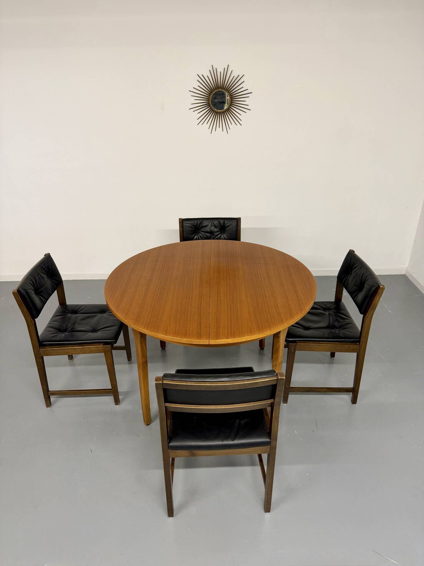 Vintage teak extendable round dining table Scandinavian design 1960s