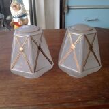 Pair of opalescent and gilded lamp glass