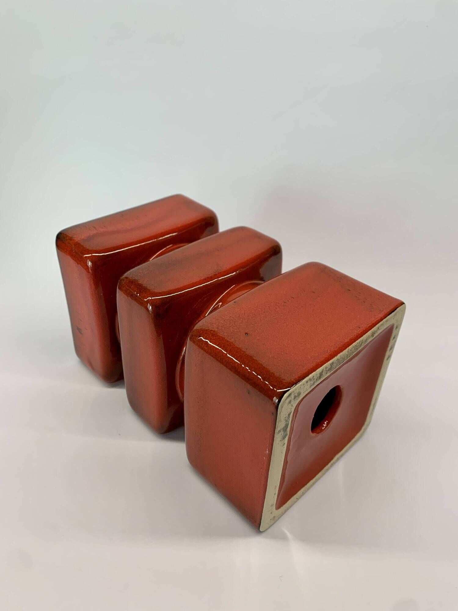 Set of 2 pottery block candleholders, 1970s