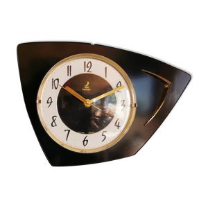Horloge formica vintage pendule murale silencieuse asymétrique Jaz noir doré