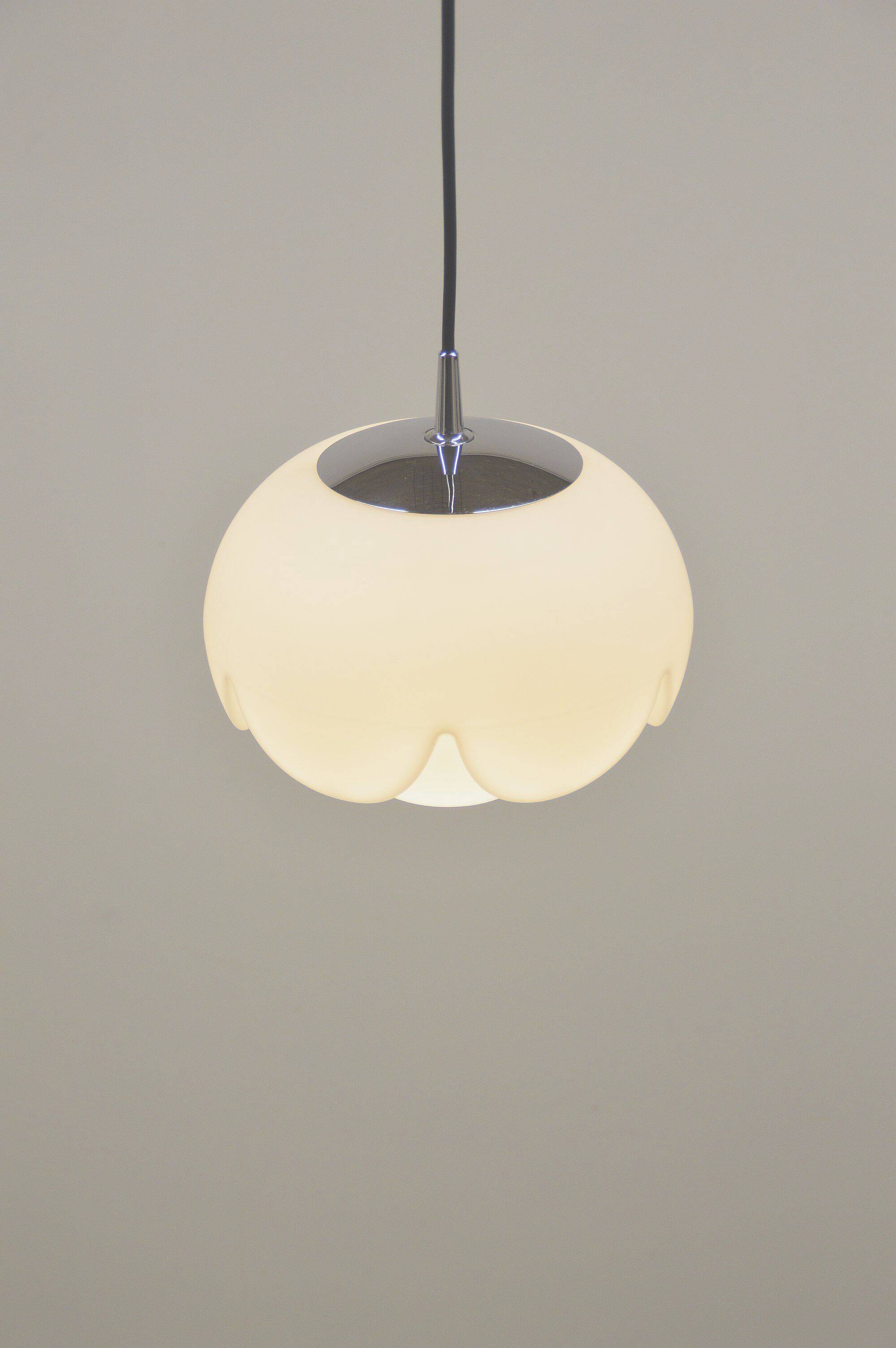 Artichoke pendant lamp in opal glass by Peill & Putzler, 1974