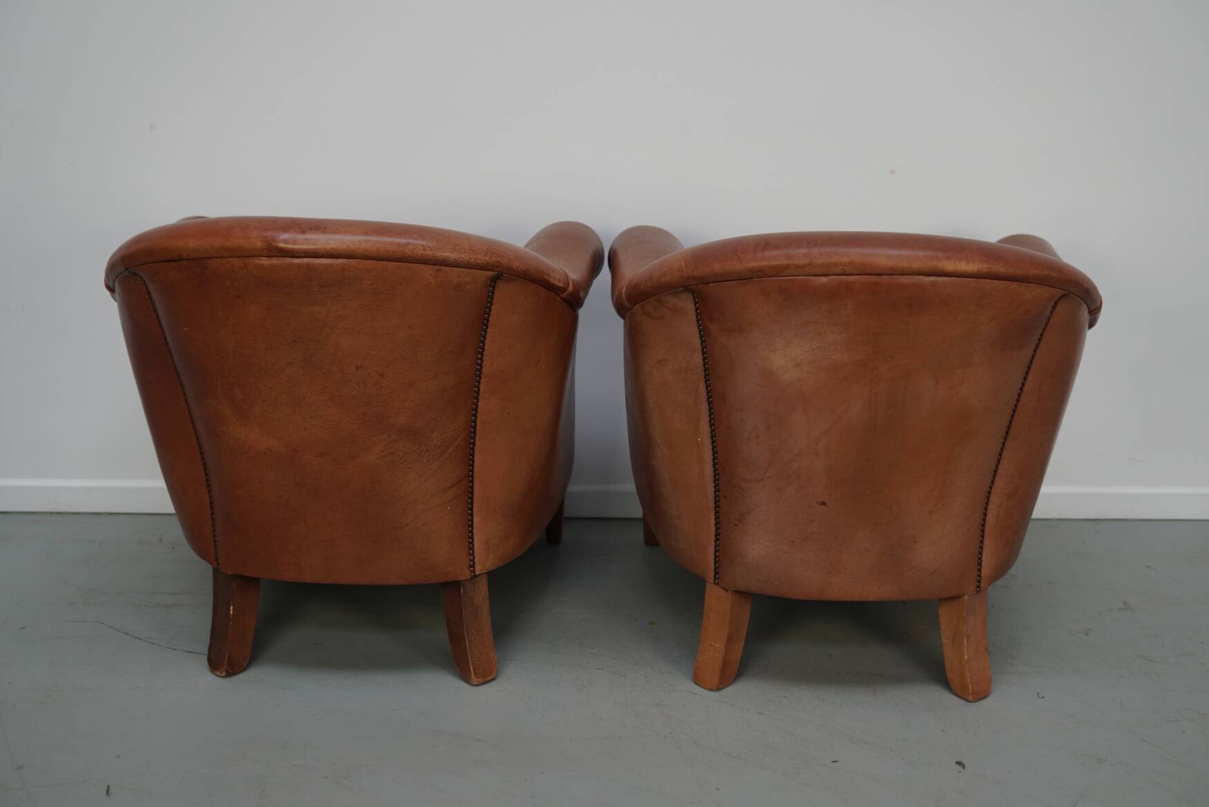 Vintage Dutch Leather Club Chairs in Cognac, Set of 2