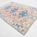 6x10 Salmon & Blue Comtemporary Vintage Rug, 194x297Cm