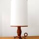Vintage wooden lamp with white faux leather shade