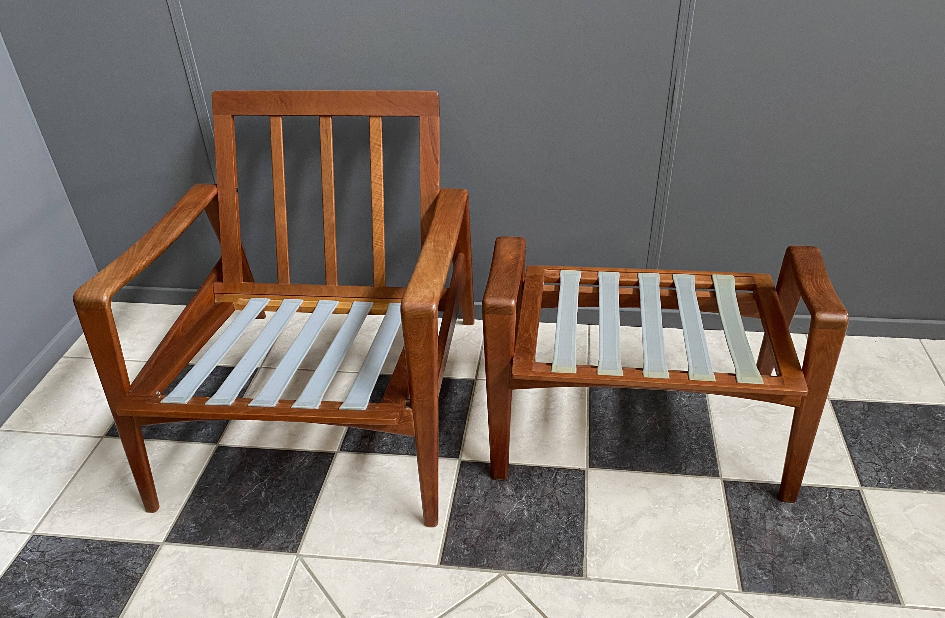 Arne Wahl Iversen Danish Teak chair for Komfort Denmark with Ottoman 1960s