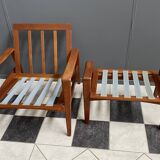 Arne Wahl Iversen Danish Teak chair for Komfort Denmark with Ottoman 1960s